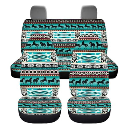 Dreaweet Aztec Car Seat Covers Full Set Native American Dreamcatcher and Horse Seat Covers with Steering Wheel Cover,Armrest Pads,Seat Belt Pads,Coasters,Gear Shift & Handbrake Cover,Universal Fit - color: Aztec Dreamcatcher Horse
