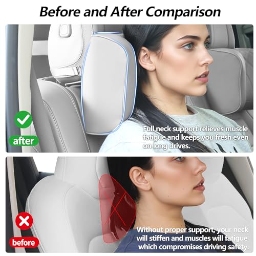 Car Headrest Pillow U-Shaped, Memory Foam Head Neck Support Cushion for Driving, Leather Head Rest Travel Pillows for Sleeping, Breathable Removable Cover, Gray, 1 Pack - color: Gray, size: 1 Pack