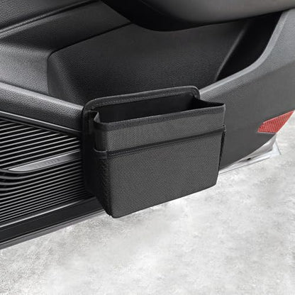 Car Trash Can, Foldable Multifunctional Hanging Storage Box Trash Can with a Roll of Garbage Bag, Multi Pocket Design Suitable for Car, Home, and Office Car Trash Cans (Black)