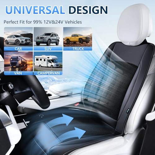 Upgraded Cooling Car Seat Cover Front Seat with Blowing&Suction, 12V-24V Ventilated Car Seat Cushion with 2 Turbo Fans, 3-Speed Adjustable Universal Fit Breathable Car Cushion for Summer Driving-Black - color: 2 Turbo Fans-Black