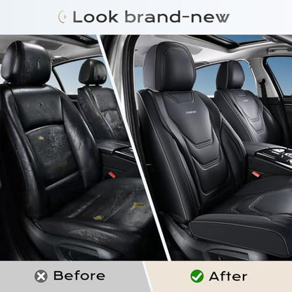 Coverado Car Seat Covers Front Seats, 2 Piece Car Seat Protector Waterproof Leather Seat Cushion Universal Fit for Truck Automotive Vehicles Black