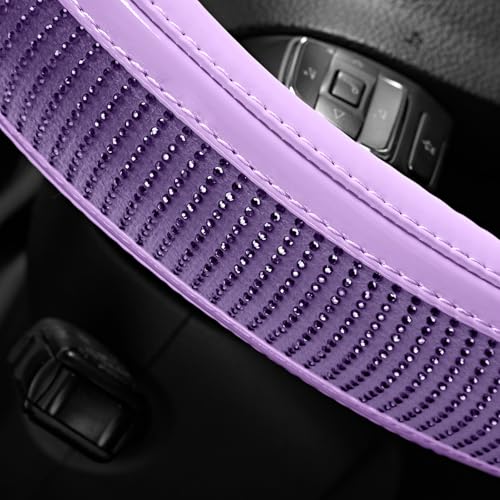 Road Comforts Bling Steering Wheel Cover – Purple Diamond Design, Universal Fit 14.5-15 Inch, Microfiber Leather, Anti-Slip & Breathable Design for Men and Women - color: Purple & Purple
