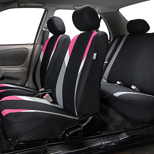 FH Group Premium Modernistic Flat Cloth Car Seat Covers – Universal Fit, Washable Seat Covers for SUV Sedan Van, Pink, Full Set - color: Pink, size: Full Set