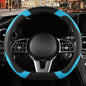Microfiber Leather D Shaped Steering Wheel Cover, Breathable, Anti Slip, Universal 15 inch, Black with Blue - color: Black Blue, size: D Shape-Middle[14.5''-15'']