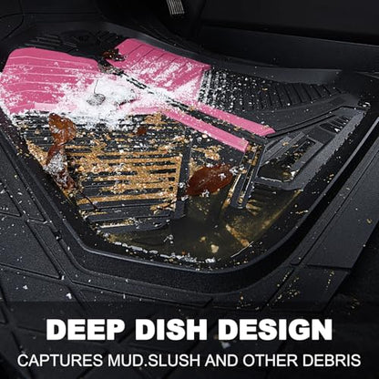 CAR PASS Heavy Duty Rubber Car Mats, Deep Dish Car Floor Mats All Weather, Car Mats Full Set 3-Piece Trim to Fit for Sedans SUVs Trucks,Women Waterproof Anti-Slip Automotive Mats, V12 Black and Pink - color: Pink and Black