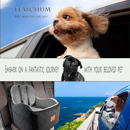 Lealchum Dog Booster Car Seat for Small/Medium Dogs,6in Memory Foam Elevated Cushion,Fully Detachable and Washable,2 Clip-On Safety Leashes,Anti-Slip Base(Black/Grey,Medium) - color: Black/Grey