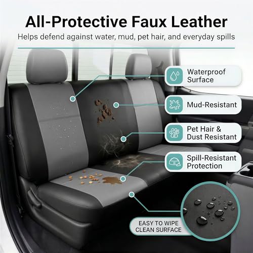 FH Group Car Seat Covers Classic PU Leather Split Bench Car Seat Cover – Universal Fit for Cars Trucks & SUVs (Black/Gray) - color: Gray Black, size: Rear Set