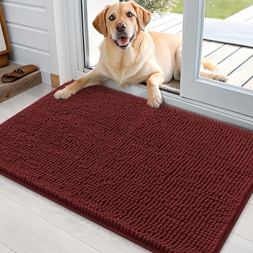 OLANLY Dog Door Mat for Muddy Paws 36x24, Absorbs Moisture and Dirt, Absorbent Non-Slip Washable Doormat, Quick Dry Chenille Mud Mat, Entry Indoor Entryway Carpet for Inside Floor, Caramel Russet - color: Caramel Russet, size: 36" X 24"