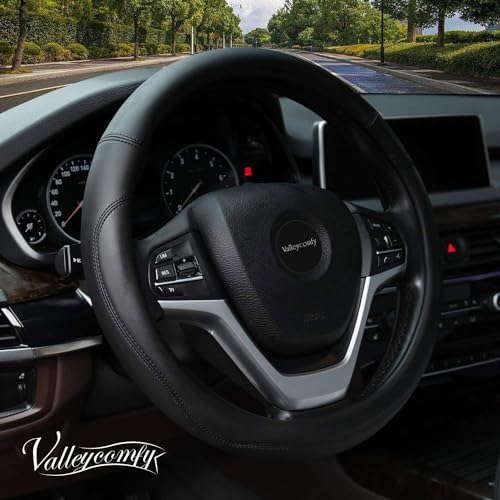 Valleycomfy Microfiber Leather Steering Wheel Cover Large-Size for F150 F250 F350 Ram 4Runner Tacoma Tundra Range Rover Model S X with 15 1/2 inches-16 inches Outer Diameter (Black) - color: Black, size: Large Size[15.5"-16"]