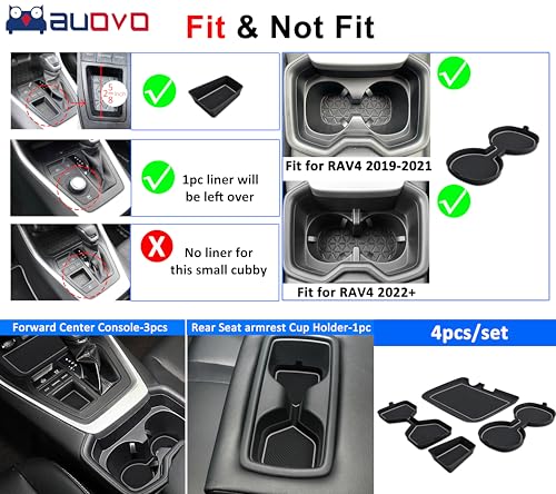 Auovo 3D Cup Holder Insert Liners Compatible with Toyota RAV4 Accessories 2025 2024 2023 2022 2021 2020 2019 Car Custom Cup Holder Mats Pads 4-pc Set (Gray Trim) - color: Gray, size: 4PCS
