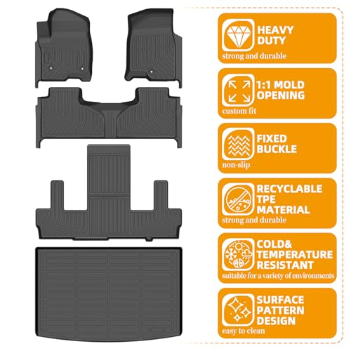 Floor Mats for Chevy Suburban 2021-2026, Suburban Floor Mats 7 Seats (2 Row Bucket Seats), for Cadillac Escalade ESV Bucket, for GMC Yukon XL Bucket (ONLY XL), TPE Non-Slip Summer Winter - style: 14)2021-2024|Suburban 7seats/2021-2024|Yukon XL Bucket/2021