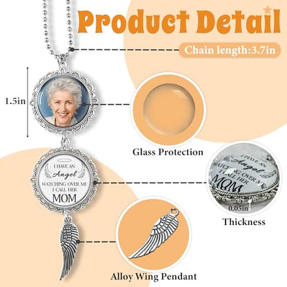 Personalized Car Photo Ornament - I Have an Angel Watching Over Me,Custom Memorial Charm for Cars,Rearview Mirror Accessories,Gifts for Memorial Sympathy,Bereavement Gift Ideas
