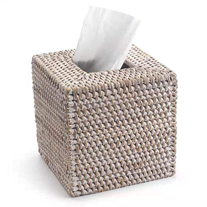 Rattan Tissue Box Cover Square, Hand Woven Wicker Tissue Holder, 5.5 x 5.5 X 5.7 inch, Whitewash - color: Whitewash, size: Square (5.7"H)