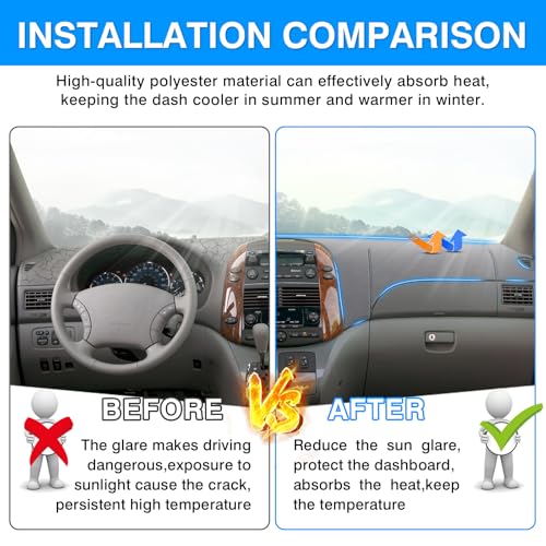 Autorder Gray Dashboard Cover Mat for Toyota Sienna 2004-2010 Accessories Dash Cover Upgrade Polyester Dash Mat Sunshade Glare UV Rays Protector - size: Gray 2004-2010 Toyota Sienna