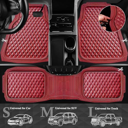 CAR PASS Heavy Duty Rubber Red Car Floor Mats & Cargo Liners, Deep Dish All-Weather Trunk Mats Durable Anti-Slip 3D Rhombus Waterproof Trim to Fit Liner Universal Fit Auto,Sedan,SUV,Truck, Burgundy - color: red with cargo liner