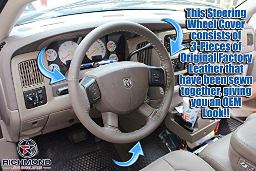 Richmond Auto Upholstery - Leather Steering Wheel Cover Compatible with 2008 Dodge Ram ST Work Truck 1500 2500 3500, Dark Khaki