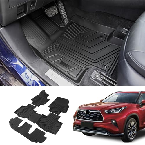 Bomely Floor Mats Compatible with 2020-2026 Toyota Highlander 3 Row Liner TPE All Weather 2025 7 Seats Highlander Accessories (2020-2026,Floor Mats) - color: Fit 2020-2026 Highlander, size: Floor Mats