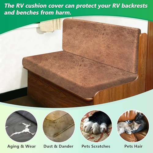 molasofa Leather Like RV Dinette Cushion Covers, RV Booth Seat Cover Stretchable Camper Cushion Couch Covers Washable Slipcovers for RV Camper Car Bench (1 Backrest Cover & 1 Bench Cover, 06Brown) - color: 06brown, size: 1 Bench Cover & 1 Backrest Cover