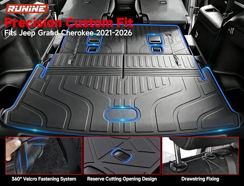 Floor Mats Cargo Liner Fit for 2021-2026 Jeep Grand Cherokee L (Only for 6-Seater w/o 2nd Row Center Armrest), All Weather Car Floor Liners Trunk Cargo Liner Car Accessories - size: Jeep Grand Cherokee L 6 Seater