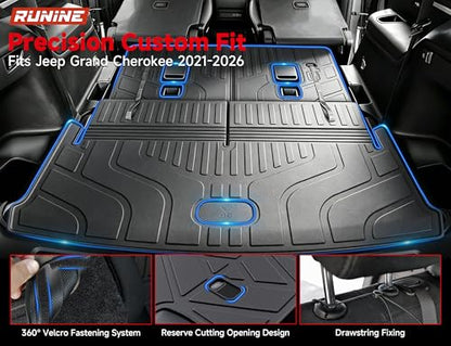 Floor Mats Cargo Liner Fit for 2021-2026 Jeep Grand Cherokee L (Only for 6-Seater w/o 2nd Row Center Armrest), All Weather Car Floor Liners Trunk Cargo Liner Car Accessories - size: Jeep Grand Cherokee L 6 Seater
