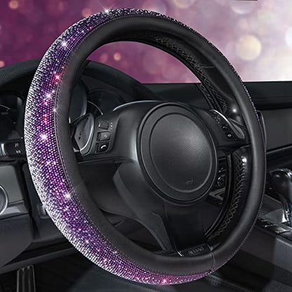 CAR PASS Bling Diamond Leather Steering Wheel Cover, Bling Sparkly Crystal Glitter Rhinestones Universal Fit 14" 1/2-15" Car Wheel Protector for Women Girl Fit Suvs,Vans,Sedans,Trucks, Purple Silver - color: Violet Silver Diamond