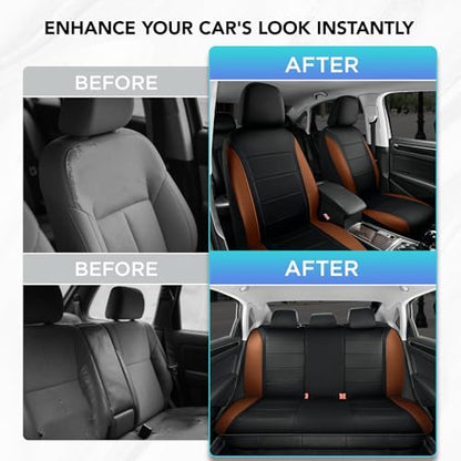 Road Comforts Leather Seat Covers, Breathable Car Seat Covers Full Set for Men,Airbag Compatible, Automotive Seat Covers Set Universal Fit Most Cars,Vans,Truck,SUV - color: Brown Full Set