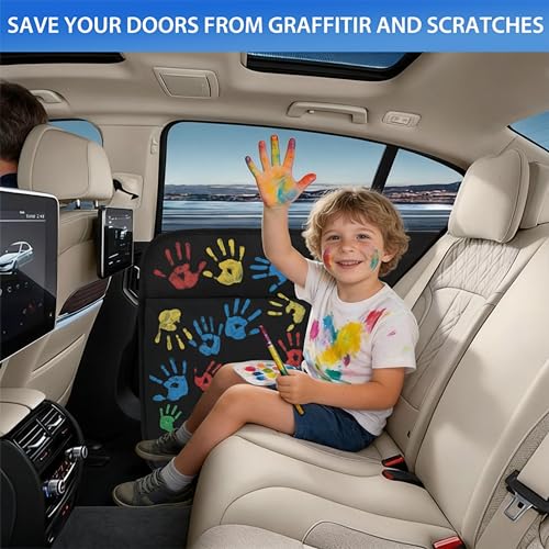 [2 Pack] Car Door Protector for Dogs, Fits Full-Size SUVs & Trucks, 20% Larger Anti-Scratch PU Leather Door Guard with Stay-in-Place Metal Inserts, Includes Bonus $9 Dog Safety Seat Belt - Black