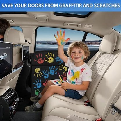 [2 Pack] Car Door Protector for Dogs, Fits Full-Size SUVs & Trucks, 20% Larger Anti-Scratch PU Leather Door Guard with Stay-in-Place Metal Inserts, Includes Bonus $9 Dog Safety Seat Belt - Black