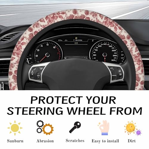 Steering Wheel Cover Accessories Neoprene Cover, Breathable Non-Slip Easy to Install Suitable for Women Men, 14.5-15.5 Inch for Car SUV Van Truck Universal - Rose - color: Rose