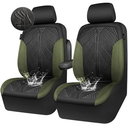 CAR PASS Waterproof Car Seat Covers Front Seats Covers Neoprene Wetsuit, All-Weather Non-Slip Durable,Universal Fit for SUV Sedans Trucks Vans Automotive,Armrest Airbag Compatible,Emboss 2 Black Green - color: Black and Green, size: Two Front