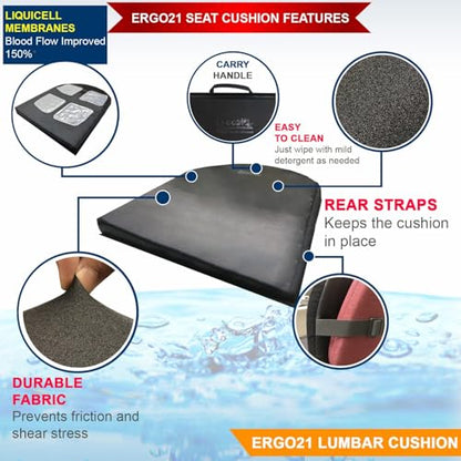 ERGO21 Neck & Back Support Lumbar Roll Made of Liquid Filled Membranes | Chair Back Support at Home, Office Chairs, Bed | Relief from Lower Back Pain, Neck Pain| Size, (16”W x 10”x 2”) - size: Lumbar Roll - 16" x 10" x 2"