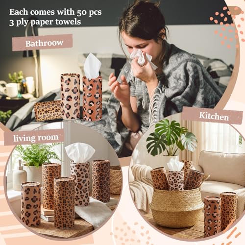 Maxcheck 20 Pack Car Tissues Cylinder with 3 Ply Facial Napkins Bulk, Travel Round Tissue Boxes for Car Cup Holder Paper Napkins Tube Container for Home Bathroom Office (Leopard Style) - style: Leopard Style
