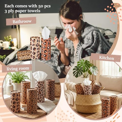 Maxcheck 20 Pack Car Tissues Cylinder with 3 Ply Facial Napkins Bulk, Travel Round Tissue Boxes for Car Cup Holder Paper Napkins Tube Container for Home Bathroom Office (Leopard Style) - style: Leopard Style