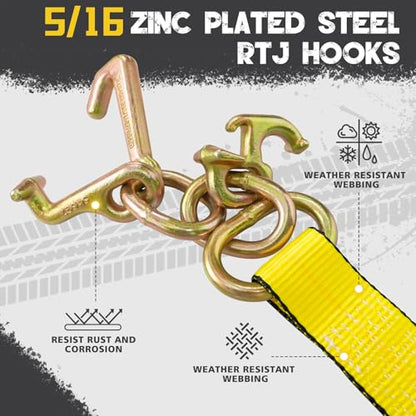 4PCs 2" x12' Recovery Winch Strap w/RTJ Cluster Hook, 10000LBS Tow Truck Car Wrecker Winch Tie Down Straps, Heavy Duty Autohauler Car Tie Down Straps - size: 2"x12FT(4PCs)