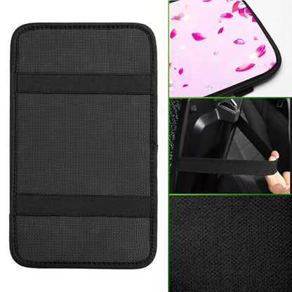 Universal Auto Center Console Pad and 2Pcs Car Coasters Set, Anti Slip Soft Neoprene Car Armrest Seat Box Cover Protector for Most Vehicle - Car Interior Accessories, Pink Flower Cat