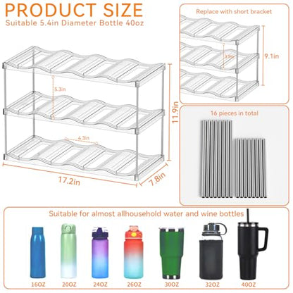 Yieach Stackable Water Bottle Organizer for Stanley,Yeti 40 oz and Others Tumbler Organizer,3 Tier Waterbottle Storage Rack,Clear Acrylic Cup Organizers for Kitchen Cabinets,Countertop,Pantry Shelf - size: 3 Tier Hold 12 Bottle