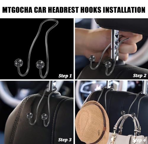 Bling Purse Hook for Car Headrest, Upgraded Cute Car Seat Hooks for Bag Handbag, Durable Stainless Auto Purse Hanger Holder 2 Pack, All Black - color: Eriochrome black