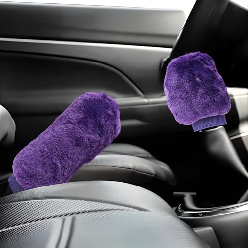 Sun Walker Fluffy Car Gear Shift Knob & Handbrake Cover, Furry Auto Hand Brake Handle & Shifter Stick Protective Cover, Soft Plush Decorative Protector Interior Accessories for Vehicles (Purple) - color: Purple