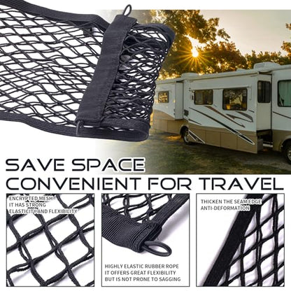 JINGKE 2 Pcs Small Cargo Net Pocket Elastic Mesh Netting Car Mesh Pouch with Screws and Hooks for Trunk RV Boats Home Cargo Storage (17.7'' x 9.8'') - size: 17.7'' x 9.8''