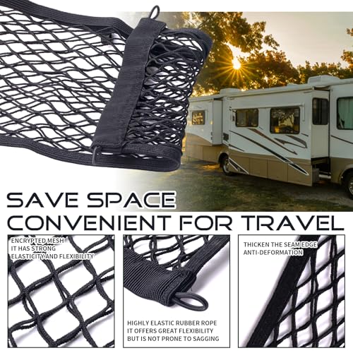 JINGKE 2 Pcs Small Cargo Net Pocket Elastic Mesh Netting Car Mesh Pouch with Screws and Hooks for Trunk RV Boats Home Cargo Storage (21.7'' x 9.8'') - size: 21.7'' x 9.8''