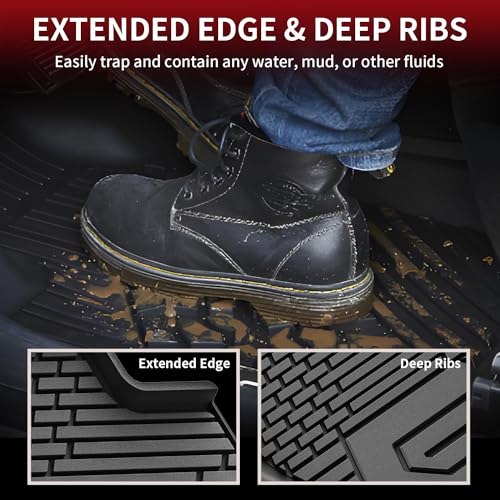 LASFIT Front Floor Mats 2019-2026 for Chevrolet Silverado/GMC Sierra 1500, Crew Cab/Double Cab, 2020-2026 Chevy Silverado/GMC Sierra 2500HD 3500HD, All Weather TPE Floor Liners, 1st Row Only - size: 2019-2026 1500 2500HD 3500HD | Crew Cab/Double Cab