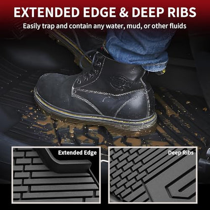 LASFIT Front Floor Mats 2019-2026 for Chevrolet Silverado/GMC Sierra 1500, Crew Cab/Double Cab, 2020-2026 Chevy Silverado/GMC Sierra 2500HD 3500HD, All Weather TPE Floor Liners, 1st Row Only - size: 2019-2026 1500 2500HD 3500HD | Crew Cab/Double Cab