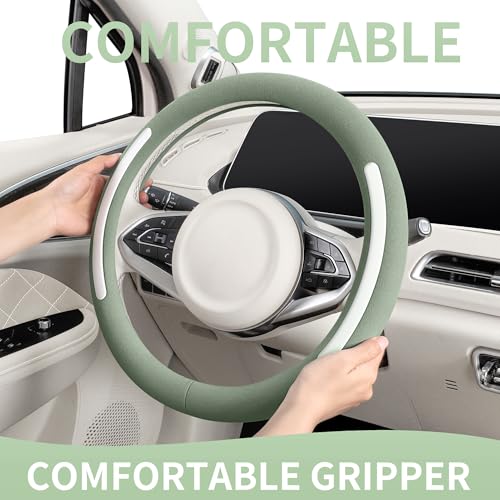 Steering Wheel Cover, Universal 15 inch, Faux Leather Steering Wheel Protector Anti-Slip, Breathable & Heating-Compatible for Cars Trucks SUVs Vans - color: Green