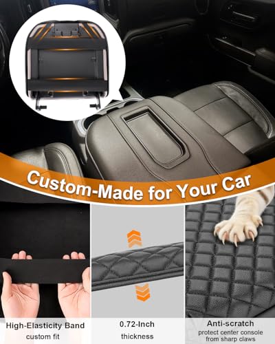 Center Console Armrest Cover for Chevy Chevrolet Silverado 1500/GMC Sierra 2019-2026, Yukon/Suburban/Tahoe 2021-2026, PU Leather Middle Console Lid Protector Arm Rest Cushion Thick Pad(Bucket Seat)
