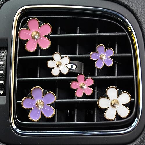 Daisy Air Vent Clips, 6 Pcs Cute Flower Car AC Outlet Clip, Colorful Interior Charm Decor (Pink, Purple, White) - color: Pink purple white