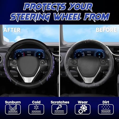 Ventilated Heart-Shaped Steering Wheel Cover with Anti-Slip Leather Grip. Compatible with Ford, Toyota, Honda, Nissan, and Chevrolet Vehicles for 14.5-15.2 inch Round Steering Wheels. - color: love Pink