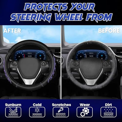 Ventilated Heart-Shaped Steering Wheel Cover with Anti-Slip Leather Grip. Compatible with Ford, Toyota, Honda, Nissan, and Chevrolet Vehicles for 14.5-15.2 inch Round Steering Wheels. - color: love Pink