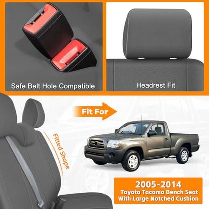 Truck Bench Seat Cover Compatible with 2005-2014 Toyota Tacoma with Large Notched, Charcoal