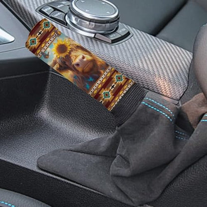 Highland Cow Auto Handbrake Cover & Shift Gear Cover Southwest Aztec Sunflower 2Pcs Set Car Accessories for Men Women Universal Fit - color: Highland Cow Southwest Aztec Sunflower