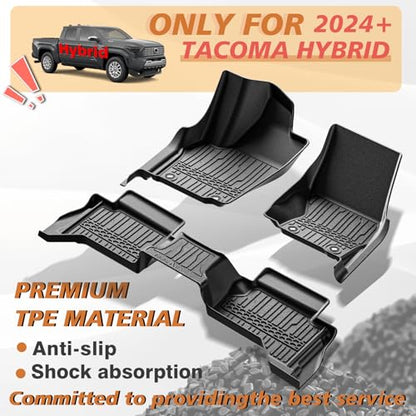 TripleAliners for Tacoma 2024 2025 2026 Double Cab Floor Mats (Fit Hybrid ONLY) All Weather Floor Liners Compatible with 2024+ Toyota Tacoma Accessories Front & Rear Mats Custom Fit(Not for Gasoline) - size: Tacoma | Hybrid | 2024+